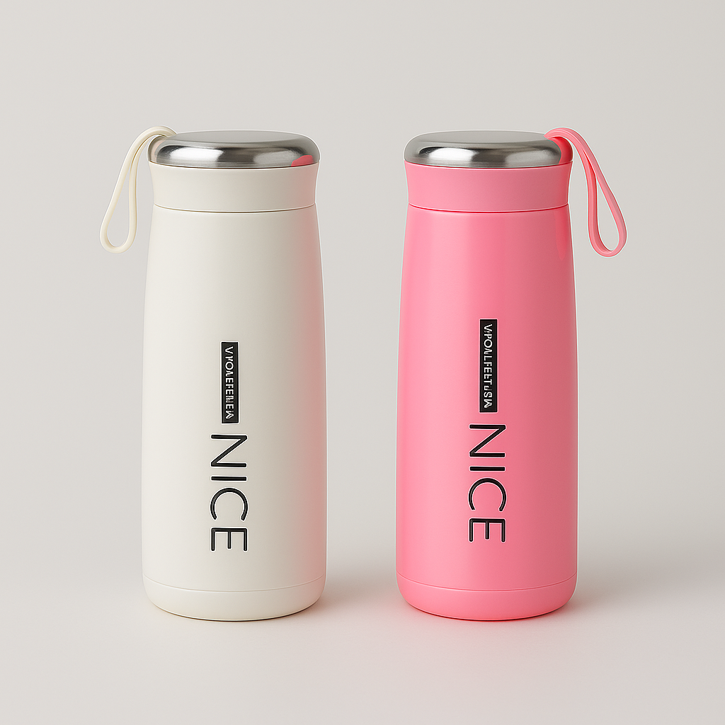 Nice Water Bottle (Buy 1 Get 1 Free) , 400ml Glass Bottle with Silicone Plastic Shell, Leak Proof, BPA Free | Glass Inner Liner | Ideal for School or College