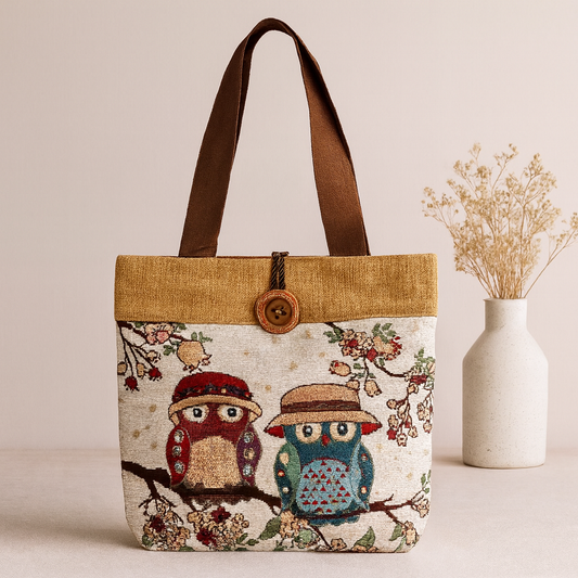 Cute Owl Embroidered Tote Bag – Daily Casual Jacquard Handbag