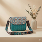 Kanirae Boho Teal Printed Sling Bag – Premium Fabric Crossbody with Designer Strap