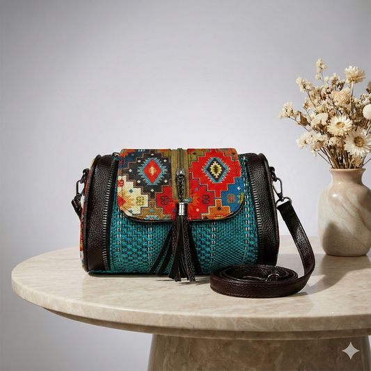 Kanirae Ethnic Multicolor Sling Bag – Boho Crossbody with Tassel & Woven Texture
