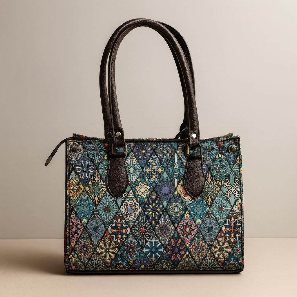 Premium Jacquard Tote Bag with Matching Coin Pouch – Multi-Color Embroidered Pattern | Handbag + Sling