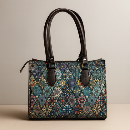 Premium Jacquard Tote Bag with Matching Coin Pouch – Multi-Color Embroidered Pattern | Handbag + Sling
