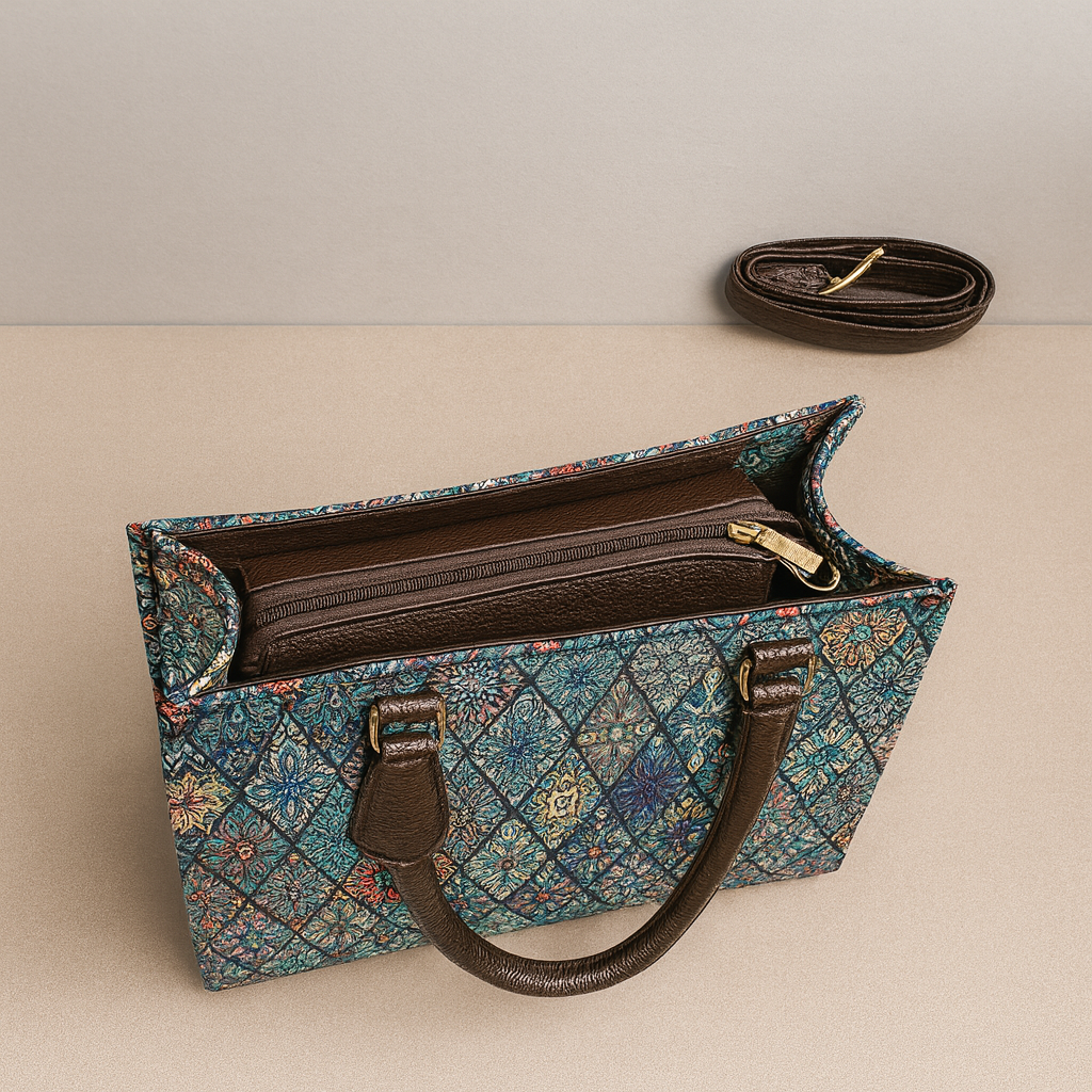 Premium Jacquard Tote Bag with Matching Coin Pouch – Multi-Color Embroidered Pattern | Handbag + Sling