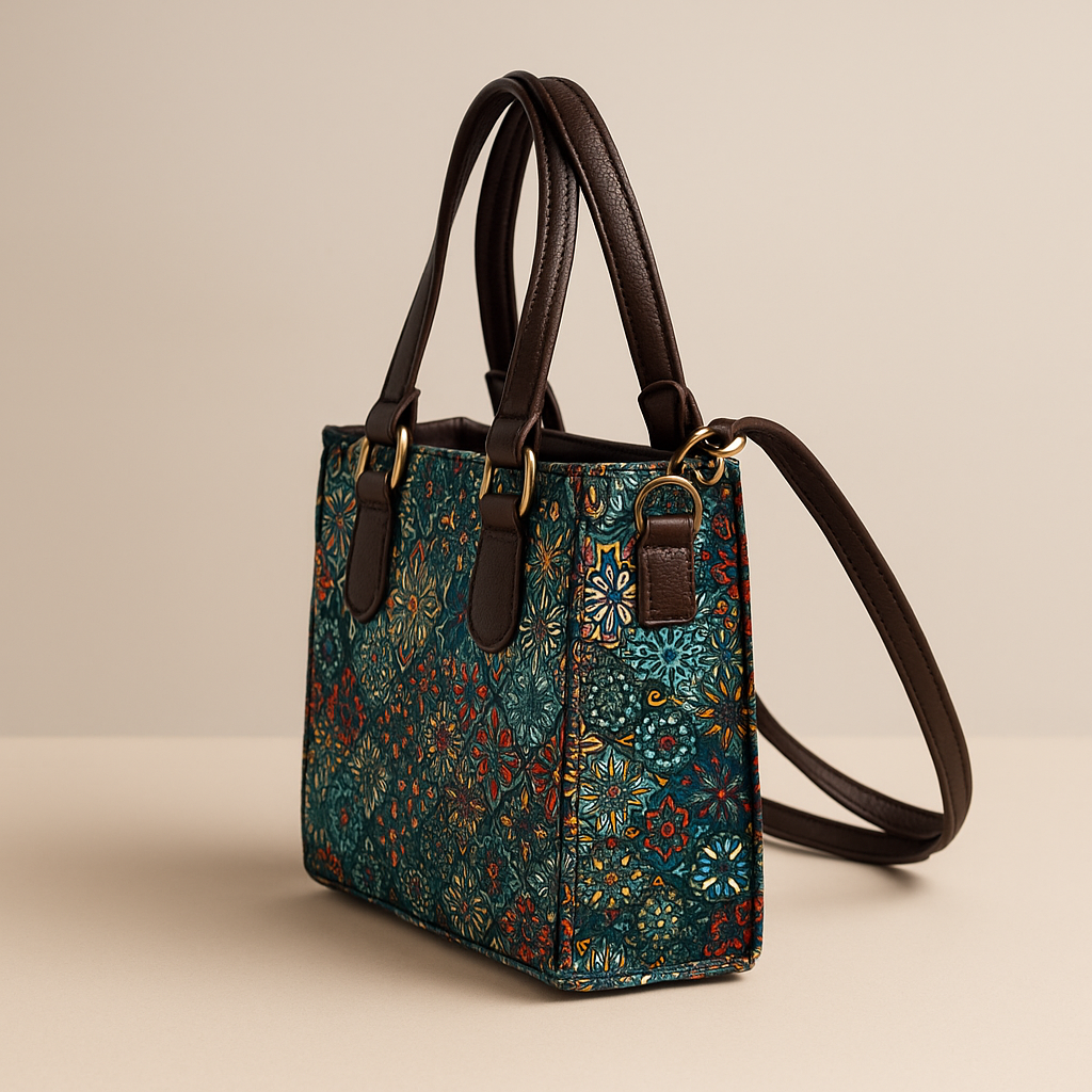 Premium Jacquard Tote Bag with Matching Coin Pouch – Multi-Color Embroidered Pattern | Handbag + Sling
