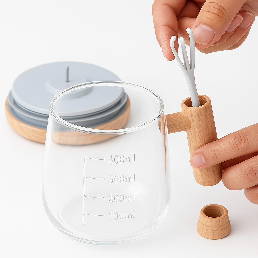 Kanirae Automatic Mixing Cup 400 ml | USB Rechargeable Glass Self-Stirring Mug | Perfect for Coffee & Protein Shakes on the Go