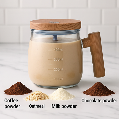 Kanirae Automatic Mixing Cup 400 ml | USB Rechargeable Glass Self-Stirring Mug | Perfect for Coffee & Protein Shakes on the Go